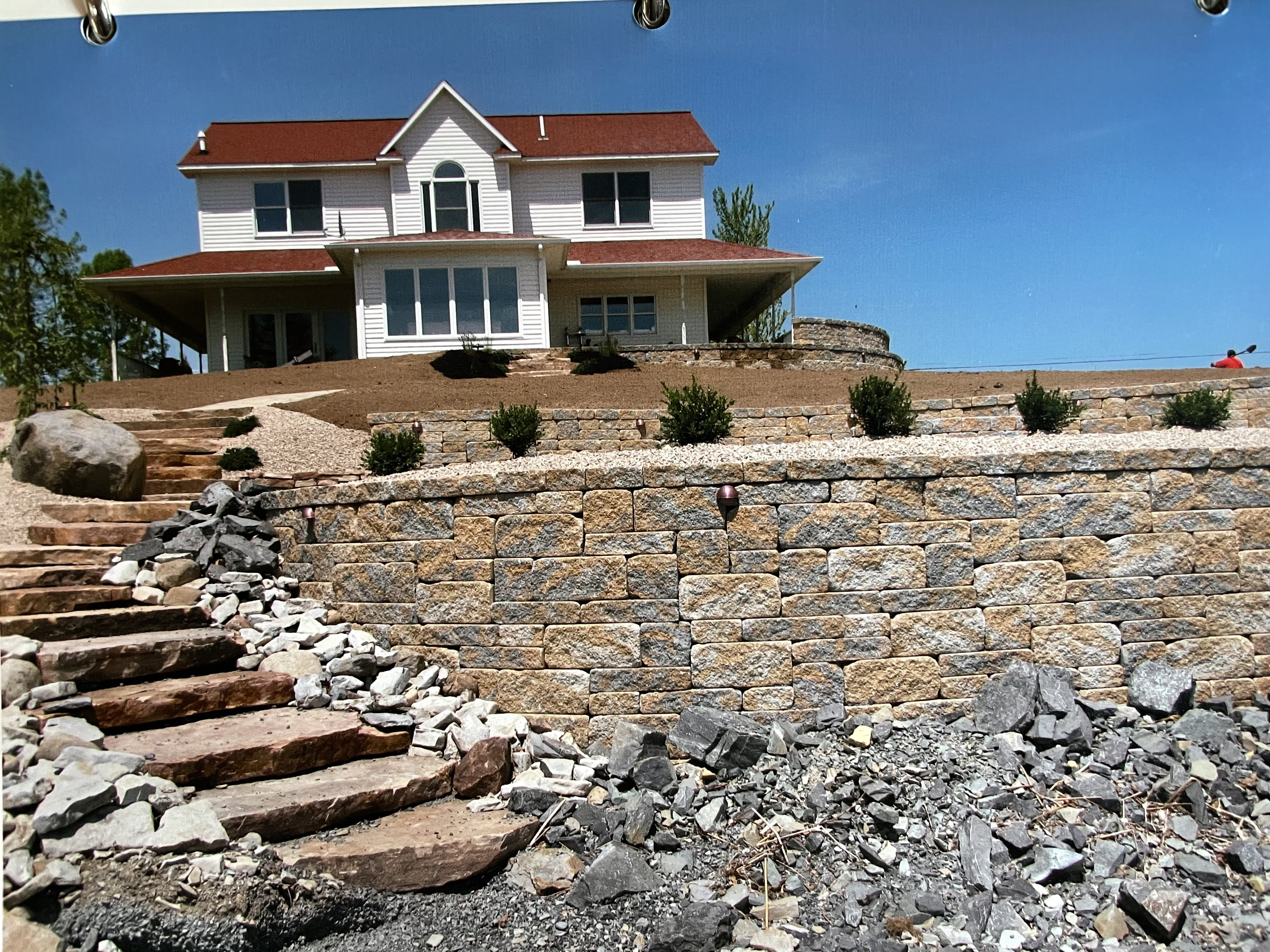 Terraced Retaining Walls with Sandstone Stairs